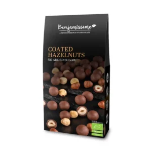 Alune de padure invelite in ciocolata cu praline bio ,  60g Benjamissimo