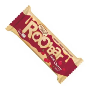 Baton cu visine invelit in glazura alba bio 30g Roobar