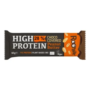 Baton proteic cu crema de arahide invelit in ciocolata bio 40g Roobar